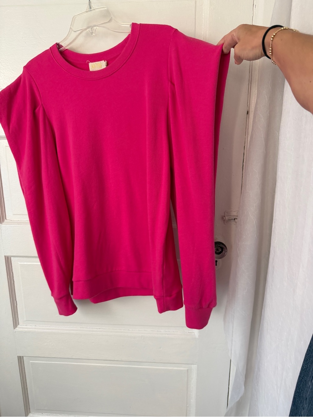 Nation LTD Joss Sweatshirt Barbie Pink Draped Sleeves Cotton Casual Comfy Lg - Picture 5 of 16